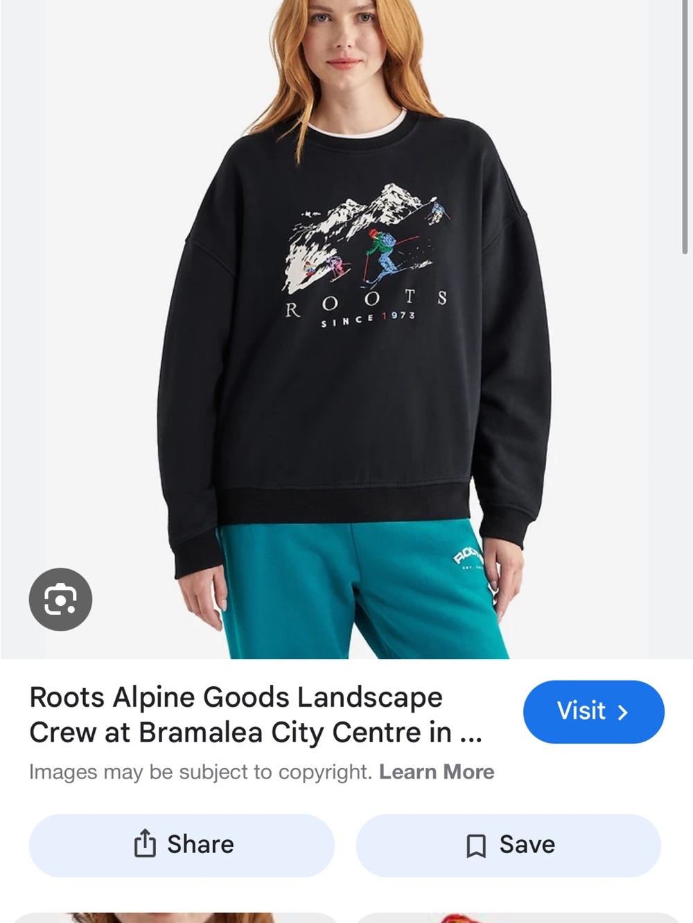 ISO!! Roots Black Crewneck with Alpine Ski Graphic